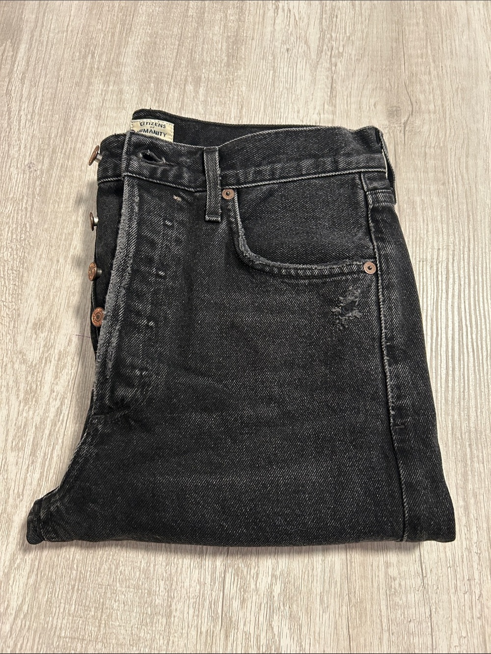 Citizens of Humanity Charlotte High Rise Straight Sz 28 Black Distressed Denim - Picture 9 of 13